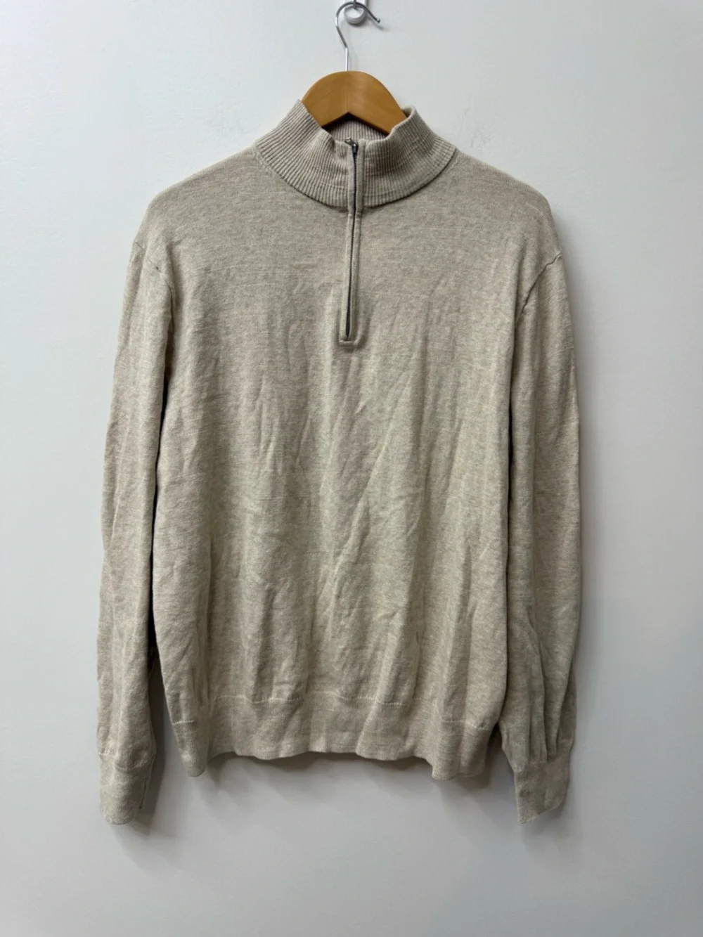 J.Crew 100% Cotton Quarter-Zip Sweater Heather Oatmeal Size XL ( Summer/Spring)